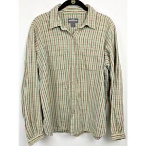 Woolrich Men's Flannel Cotton Cream Orange Green Plaid Shirt Pockets Size*